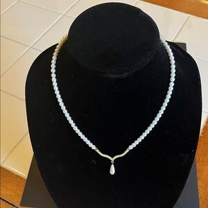 Classic White Pearl Necklace with Gold  Details